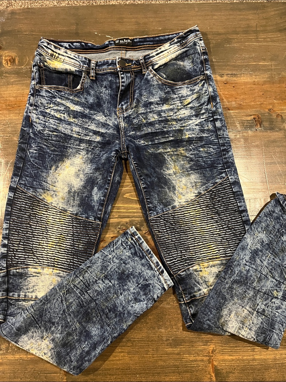 Slim Straight Men's Distressed Blue Moto Jeans
